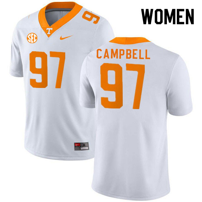 Women #97 Charles Campbell Tennessee Volunteers College Football Jerseys Stitched Sale-White